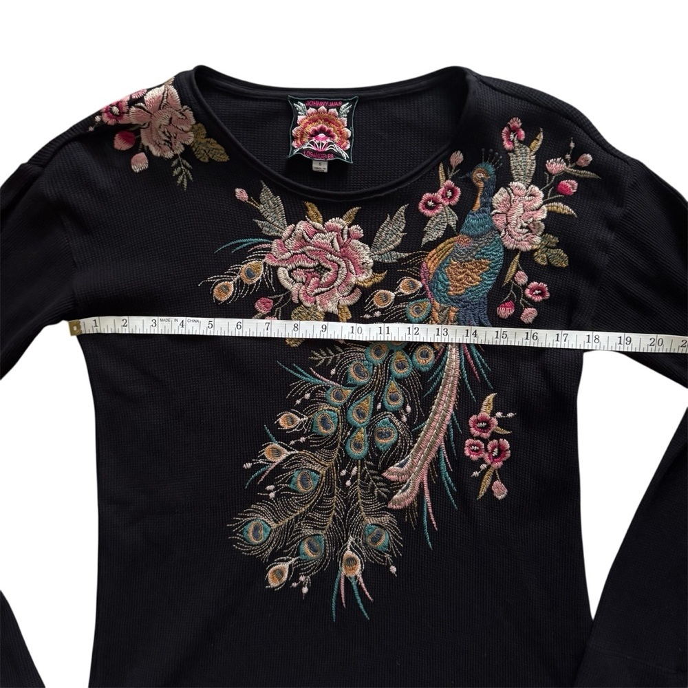 Johnny Was Peacock Embroidered Thermal Top Black – Small - Picture 9 of 13